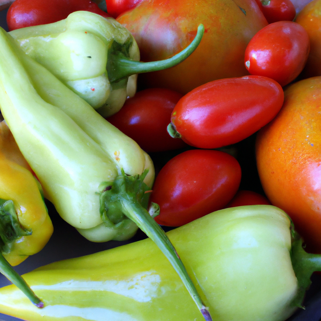 Homegrown tomatoes and peppers grown in the backyard, None